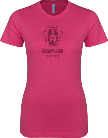 Emmanuel Next Level Womens Fuchsia Boyfriend Tee Primary Logo Glitter Hot Pink - ONLINE ONLY