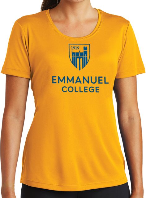 Emmanuel Womens Performance Short Sleeve Tee Institutional Mark Vertical - ONLINE ONLY